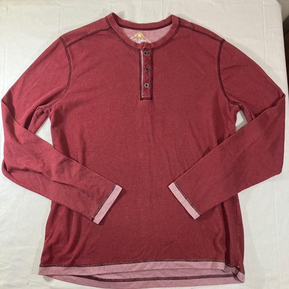 Paradise Collection Mens Red Waffle Knit‎ Thermal Henley Shirt Size M Long Slv